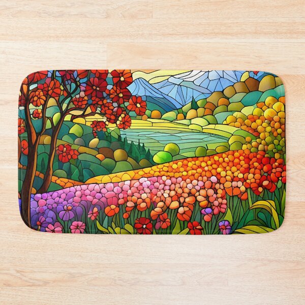 Item preview, Stained Glass Colorful Mountain Meadow designed and sold by ChanceTwoArt.