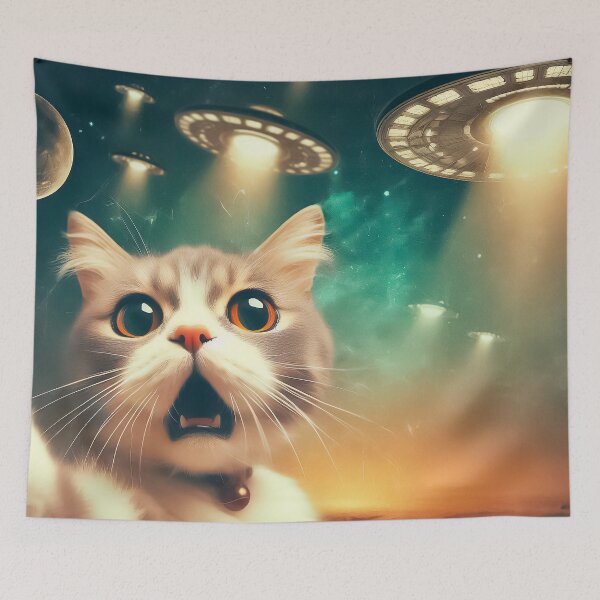 Item preview, Funny Cat selfie with UFO designed and sold by TomFrontierArt.