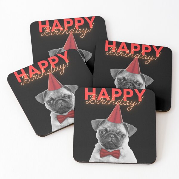 Artikelvorschau, Happy Birthday! - Cute and Funny Pug Puppy Dog Design entworfen und verkauft von Seneku-Design.