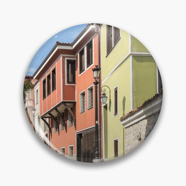 Item preview, Steep Cobblestoned Street and Boldly Painted National Revival Houses designed and sold by Georgia Mizuleva.