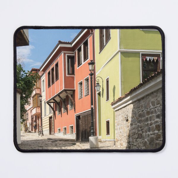 Item preview, Steep Cobblestoned Street and Boldly Painted National Revival Houses designed and sold by Georgia Mizuleva.