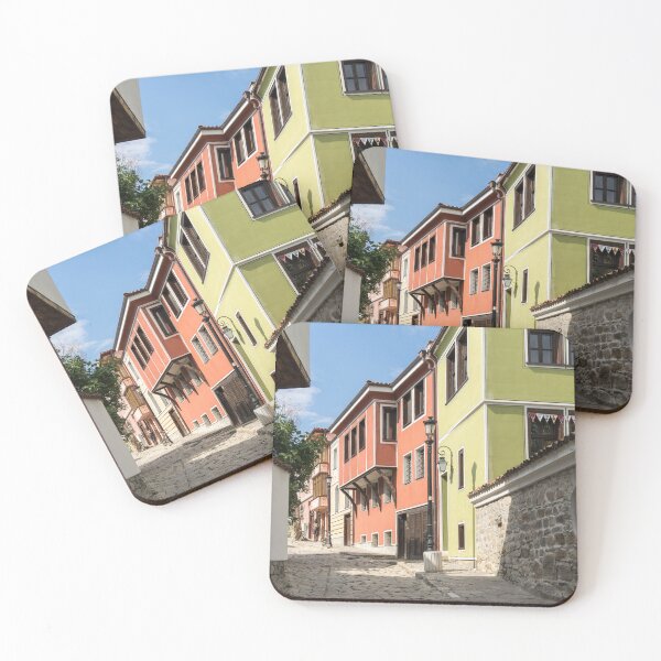 Item preview, Steep Cobblestoned Street and Boldly Painted National Revival Houses designed and sold by Georgia Mizuleva.