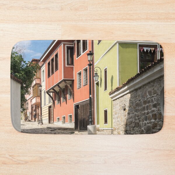 Item preview, Steep Cobblestoned Street and Boldly Painted National Revival Houses designed and sold by Georgia Mizuleva.