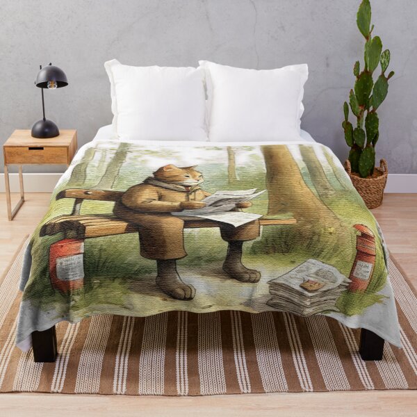 Aperçu de l'œuvre Chat assis sur un banc lisant un journal créée et vendue par jnsmerchstore.