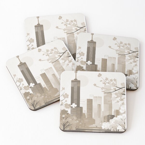 Artikelvorschau, Vintage Minimal Retro Reiseplakat Tokyo Japan Kirschblüte Skyline Tokyo Tower Sepia entworfen und verkauft von pod24.