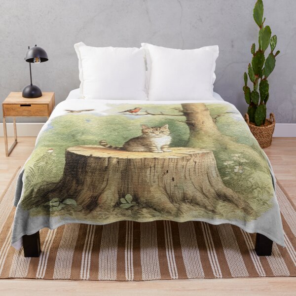 Item preview, cute cat on a tree stump designed and sold by jnsmerchstore.