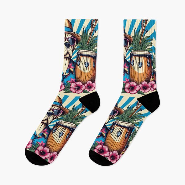 Item preview, Retro 80s Sunset Hawaiian Hibiscus Drums Tropical Boxer Dog Graphic designed and sold by CoffeeIsATrip.