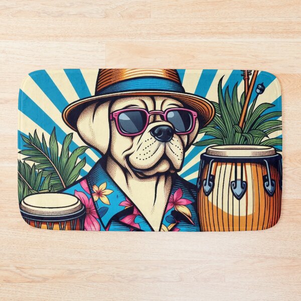 Item preview, Retro 80s Sunset Hawaiian Hibiscus Drums Tropical Boxer Dog Graphic designed and sold by CoffeeIsATrip.