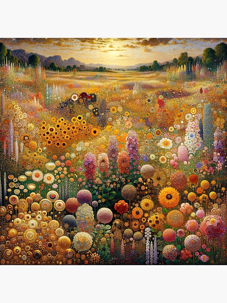 Aperçu 3 sur 3. Impression photo avec l'œuvre Jardin de fleurs - Gustav Klimt créée et vendue par maniacfitness.