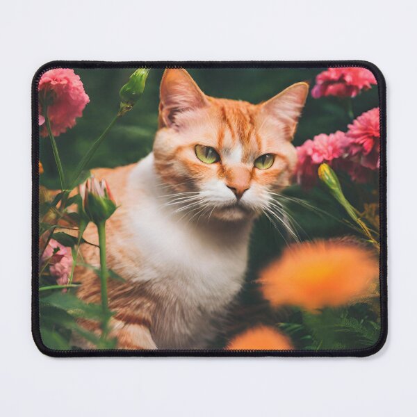 Item preview, Cat and flowers, shades of pink, orange, green, brown designed and sold by NaturaFotos.
