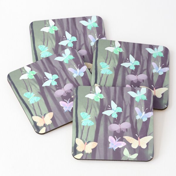 Item preview, Forest butterflies, pastel tones, green, pink, yellow, lilac, orange designed and sold by NaturaFotos.