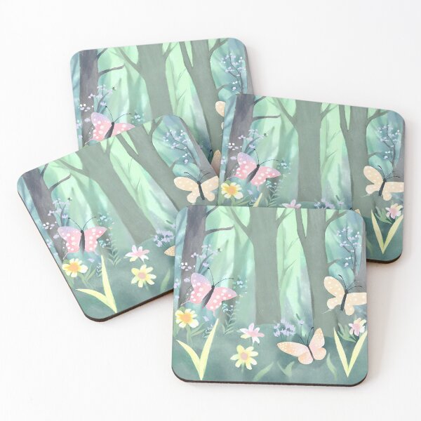 Item preview, Butterflies and forest flowers, pastel tones, green, pink, yellow, lilac, orange designed and sold by NaturaFotos.