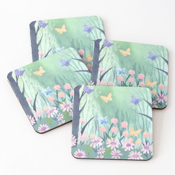 Item preview, Butterflies and forest flowers, pastel tones, green, pink, yellow, lilac, orange designed and sold by NaturaFotos.