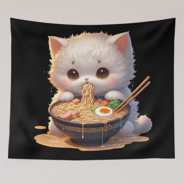 Item preview, Kawaii Kitten Eating Ramen designed and sold by Totally4Ryo.