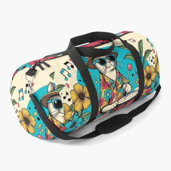 Item preview, Retro 80s Sunset Hawaiian Hibiscus Drums Tropical White Cat Graphic designed and sold by CoffeeIsATrip.
