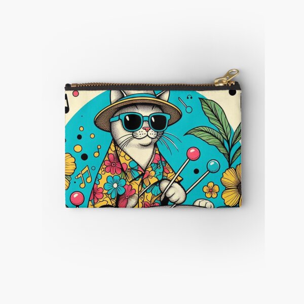 Item preview, Retro 80s Sunset Hawaiian Hibiscus Drums Tropical White Cat Graphic designed and sold by CoffeeIsATrip.