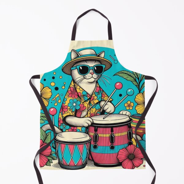 Item preview, Retro 80s Sunset Hawaiian Hibiscus Drums Tropical White Cat Graphic designed and sold by CoffeeIsATrip.