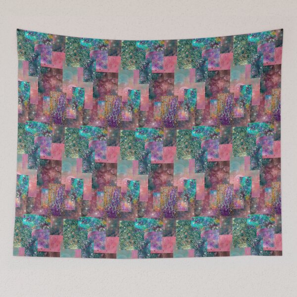 Item preview, Galaxy Scrap Quilt Abstract Art Collage No. 6, Pink, Teal, Purple, Blue designed and sold by Kristi Duggins.