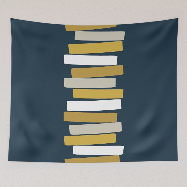 Item preview, Mid Century Modern Atomic Stacked Blocks Navy, Mustard designed and sold by trdstudio.