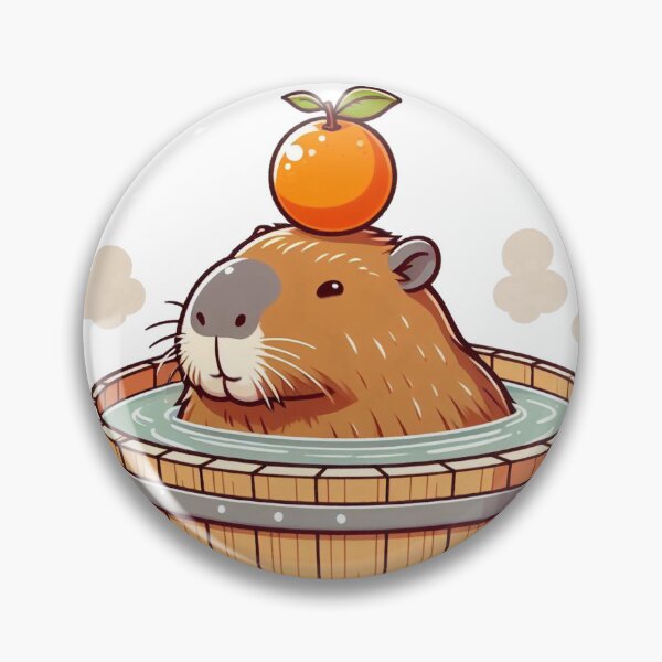 Item preview, Soaking up some good vibes - Chubby Capybara onsen in Bathtub with orange  designed and sold by happy-capy.