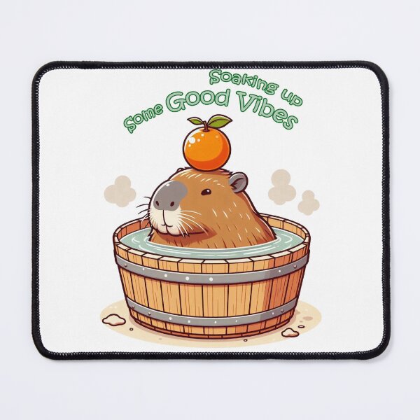 Item preview, Soaking up some good vibes - Chubby Capybara onsen in Bathtub with orange  designed and sold by happy-capy.
