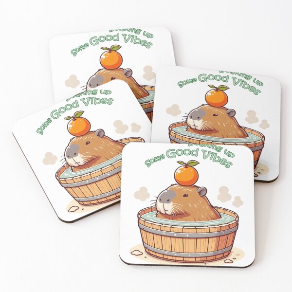 Item preview, Soaking up some good vibes - Chubby Capybara onsen in Bathtub with orange  designed and sold by happy-capy.