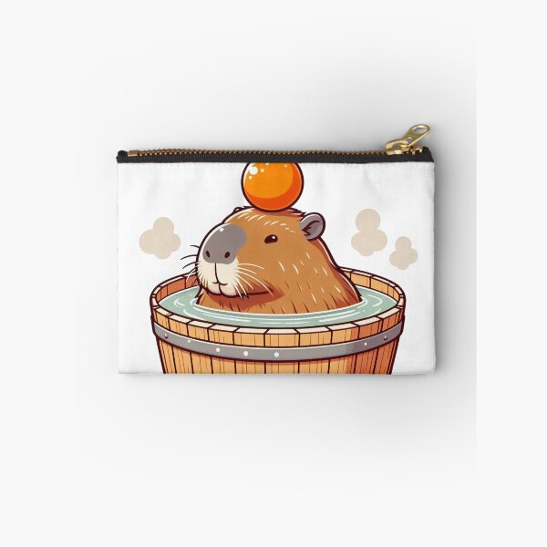 Item preview, Soaking up some good vibes - Chubby Capybara onsen in Bathtub with orange  designed and sold by happy-capy.