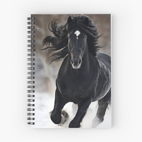 Item preview, Beautiful and majestic black horse or black stallion galloping in winter snow, wild and free designed and sold by NBSStore.