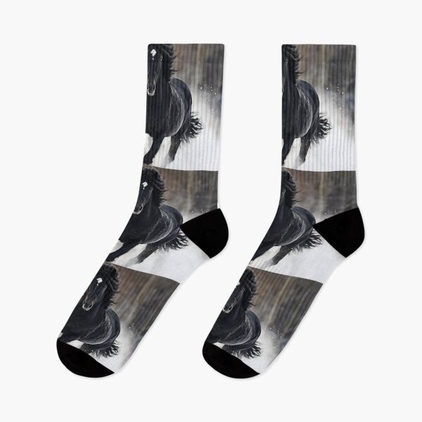 Item preview, Beautiful and majestic black horse or black stallion galloping in winter snow, wild and free designed and sold by NBSStore.