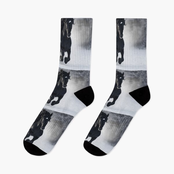 Item preview, Beautiful and majestic black horse or black stallion galloping in winter snow, wild and free designed and sold by NBSStore.