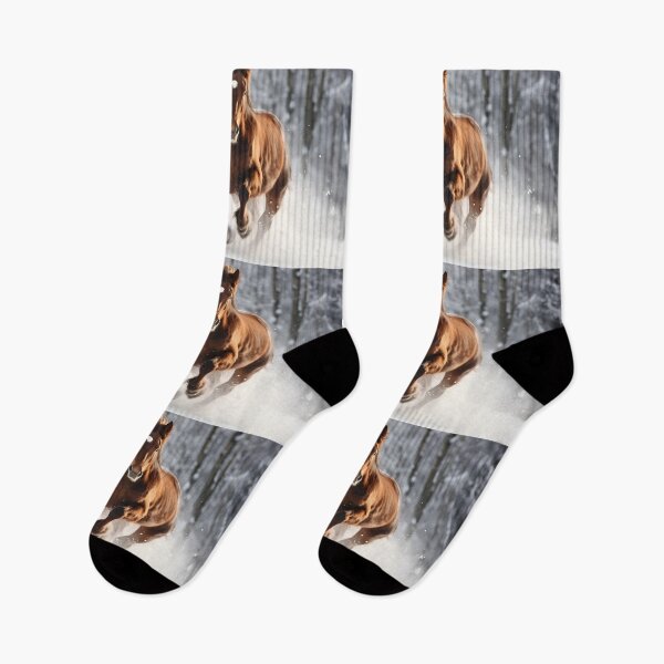 Item preview, Beautiful and majestic brown horse or brown stallion galloping in winter snow, wild and free designed and sold by NBSStore.