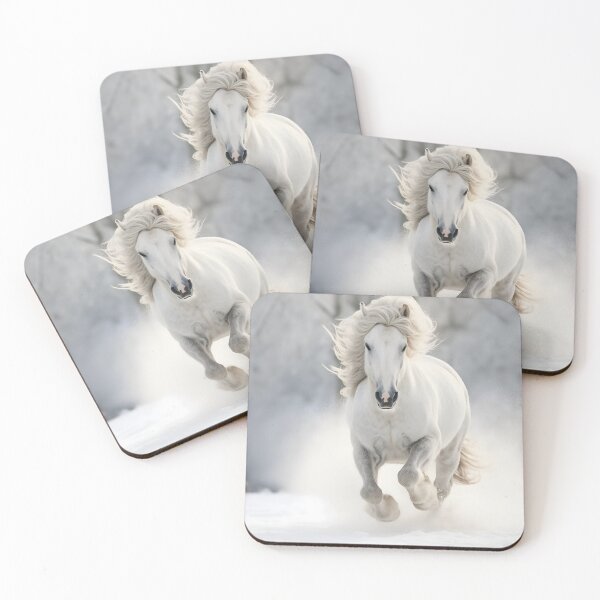 Item preview, Beautiful and majestic white gray horse or gray stallion galloping in winter snow, wild and free designed and sold by NBSStore.