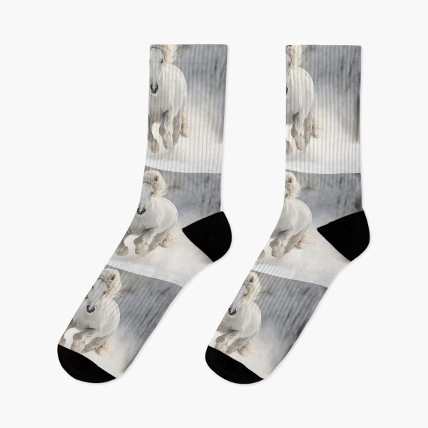 Item preview, Beautiful and majestic white gray horse or gray stallion galloping in winter snow, wild and free designed and sold by NBSStore.