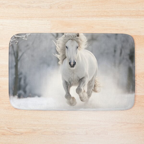 Item preview, Beautiful and majestic white gray horse or gray stallion galloping in winter snow, wild and free designed and sold by NBSStore.