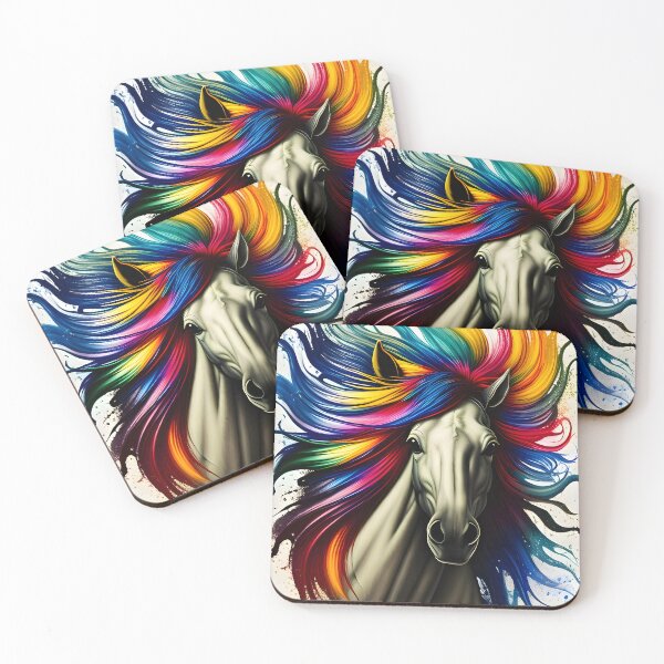 Item preview, Rainbow Horse - Horse with a magnificent mane in all rainbow colors designed and sold by Klickkunstwerke.