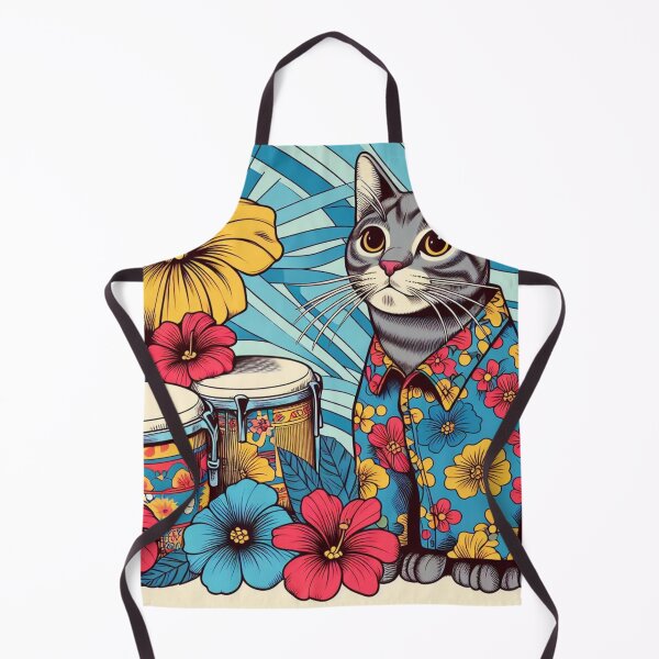Item preview, Retro 80s Sunset Hawaiian Hibiscus Drums Tropical Grey Tabby Cat Graphic designed and sold by CoffeeIsATrip.