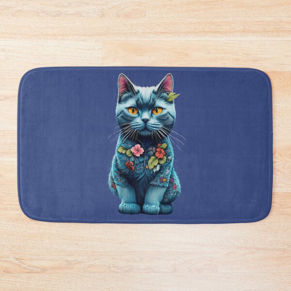 Item preview, Cute Blue Cat Retro Floral for Women Men Flower Printed designed and sold by Firas Aljazzar.