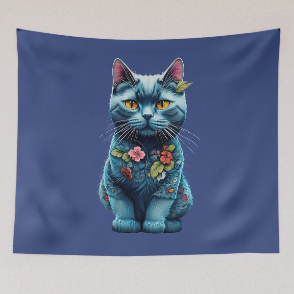 Item preview, Cute Blue Cat Retro Floral for Women Men Flower Printed designed and sold by Firas Aljazzar.