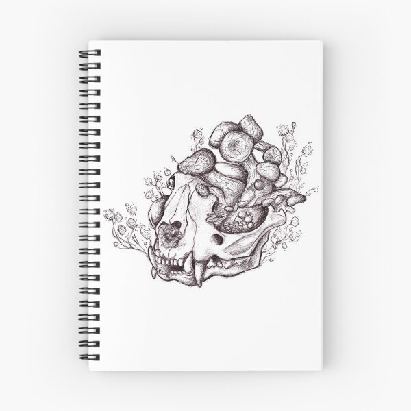Item preview, Skull Drawing with Flowers and Mushrooms designed and sold by ToSerendipity.