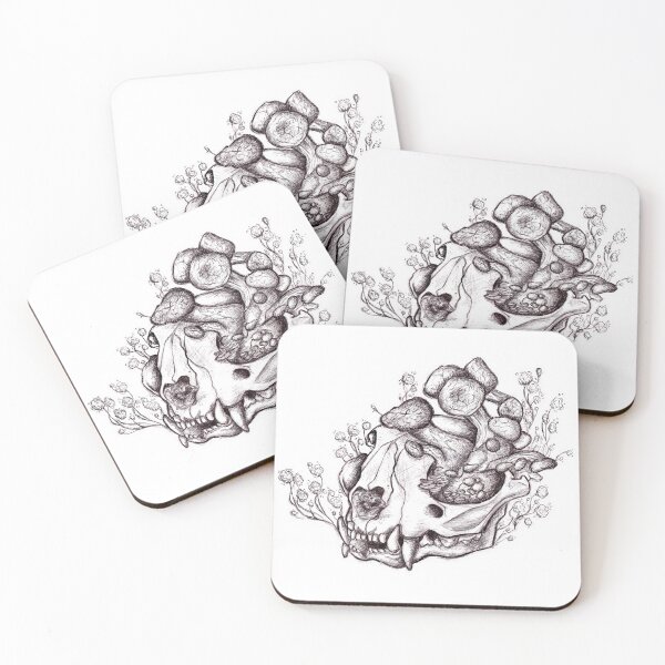 Item preview, Skull Drawing with Flowers and Mushrooms designed and sold by ToSerendipity.