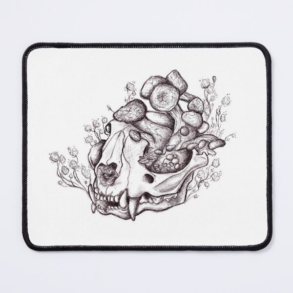 Item preview, Skull Drawing with Flowers and Mushrooms designed and sold by ToSerendipity.
