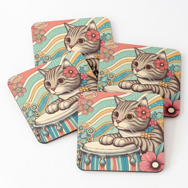 Item preview, Retro 80s Waves Hawaiian Hibiscus Drums Tropical Tabby Cat Graphic designed and sold by CoffeeIsATrip.