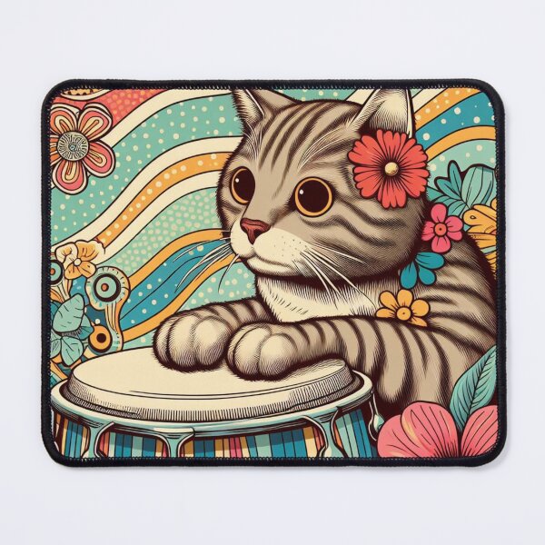 Item preview, Retro 80s Waves Hawaiian Hibiscus Drums Tropical Tabby Cat Graphic designed and sold by CoffeeIsATrip.
