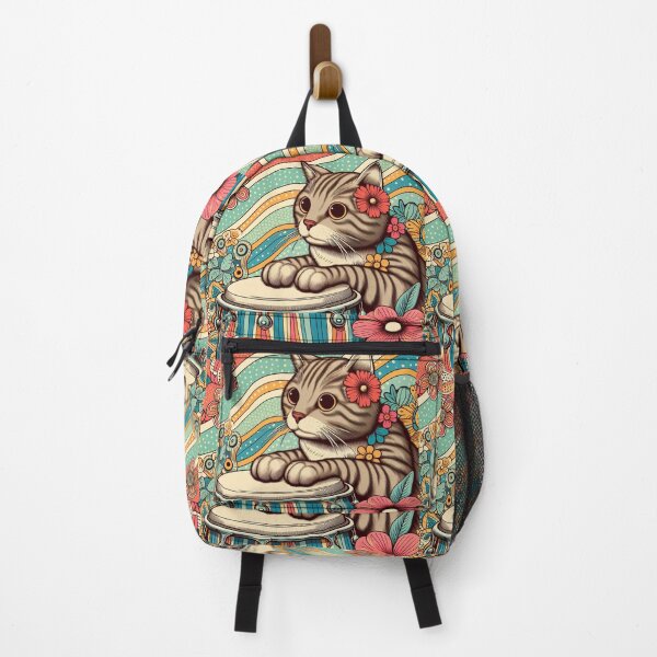 Item preview, Retro 80s Waves Hawaiian Hibiscus Drums Tropical Tabby Cat Graphic designed and sold by CoffeeIsATrip.