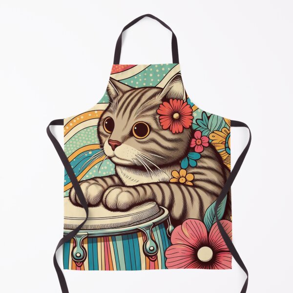 Item preview, Retro 80s Waves Hawaiian Hibiscus Drums Tropical Tabby Cat Graphic designed and sold by CoffeeIsATrip.