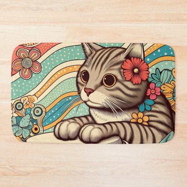 Item preview, Retro 80s Waves Hawaiian Hibiscus Drums Tropical Tabby Cat Graphic designed and sold by CoffeeIsATrip.