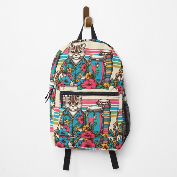 Item preview, Retro 80s Rainbow Hawaiian Hibiscus Drums Tropical Tabby Cat Graphic designed and sold by CoffeeIsATrip.
