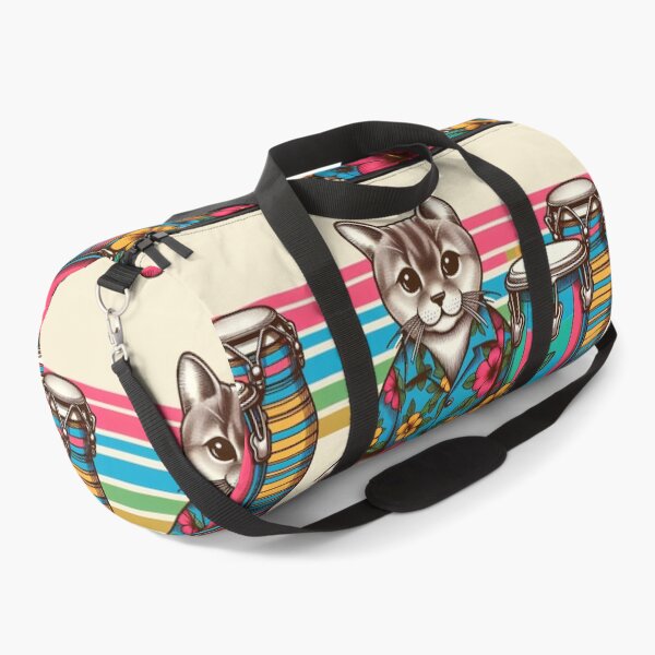 Item preview, Retro 80s Rainbow Hawaiian Hibiscus Drums Tropical Tabby Cat Graphic designed and sold by CoffeeIsATrip.