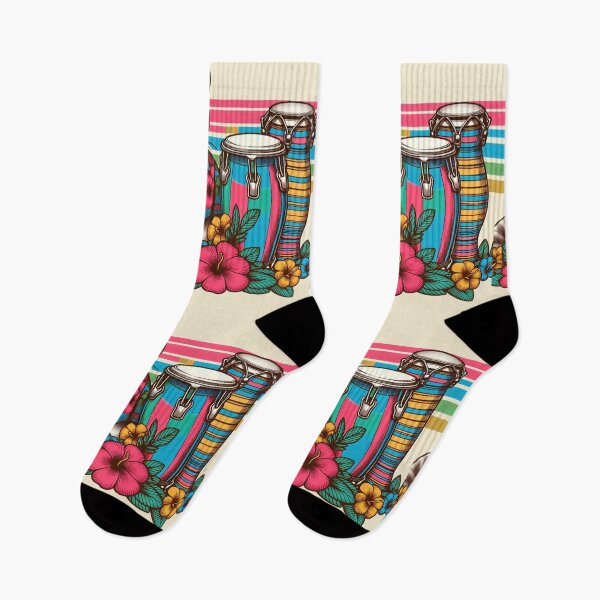 Item preview, Retro 80s Rainbow Hawaiian Hibiscus Drums Tropical Tabby Cat Graphic designed and sold by CoffeeIsATrip.