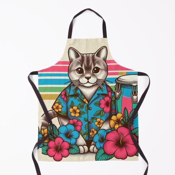 Item preview, Retro 80s Rainbow Hawaiian Hibiscus Drums Tropical Tabby Cat Graphic designed and sold by CoffeeIsATrip.